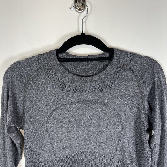 Lululemon Swiftly Tech Long Sleeve Crew Sz‎ 8 Gray Thumbholes Workout Yoga - Picture 2 of 8